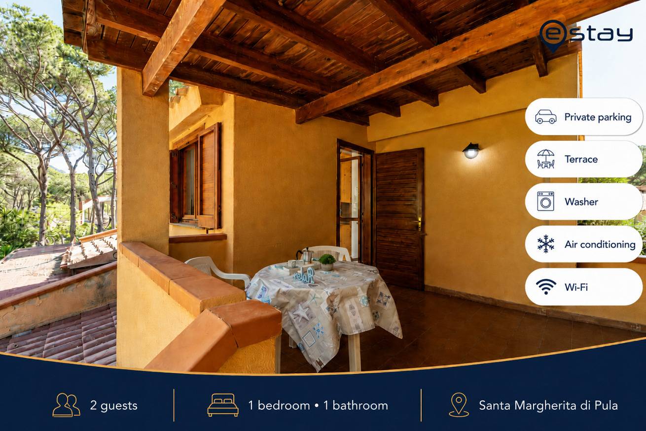 Ganze Wohnung, Ferienwohnung für 2 Personen mit Balkon/Terrasse in Santa Margherita di Pula, Pula und Umgebung