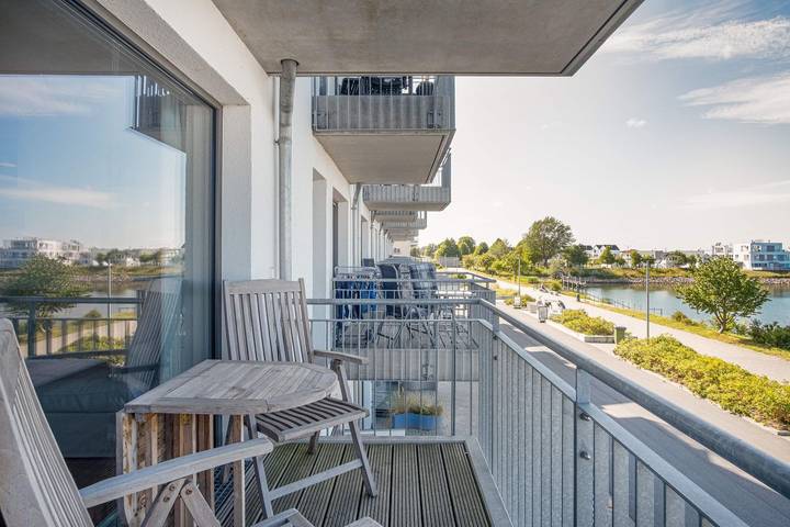Ganze Wohnung, Portblick - 1. Reihe am Wasser, 1. Stock, Fußbodenheizung, Tv, Balkon, Duschbad in Olpenitz, Kappeln