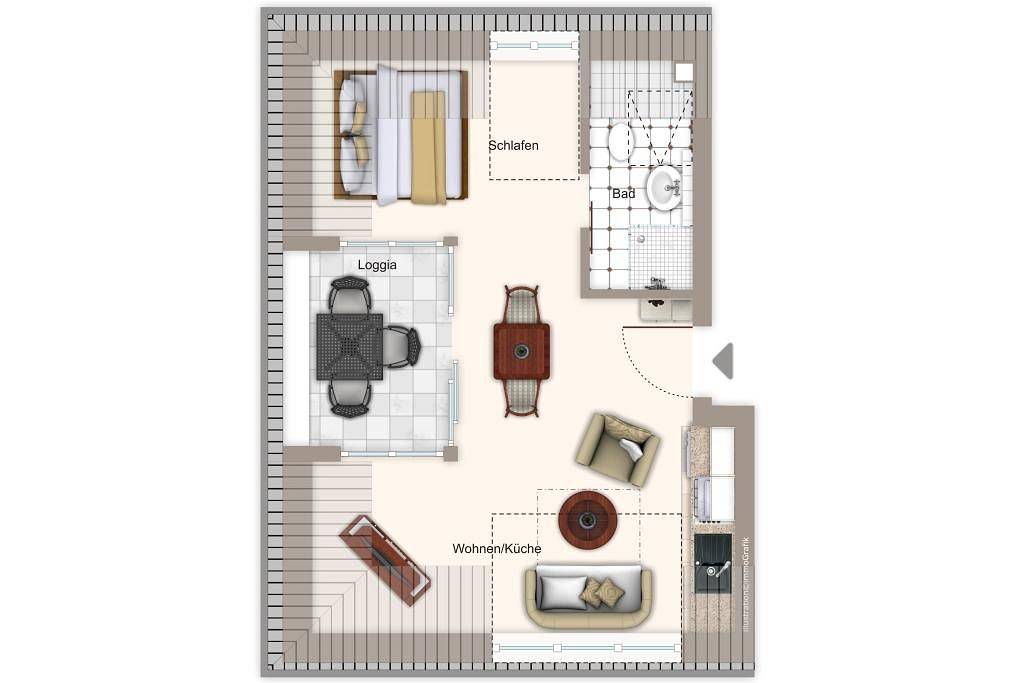 Ganze Wohnung, Hübsche 1-Zimmer Dachgeschosswohnung mit geschützter Loggia - 100 m zum Strand! in Wangerooge