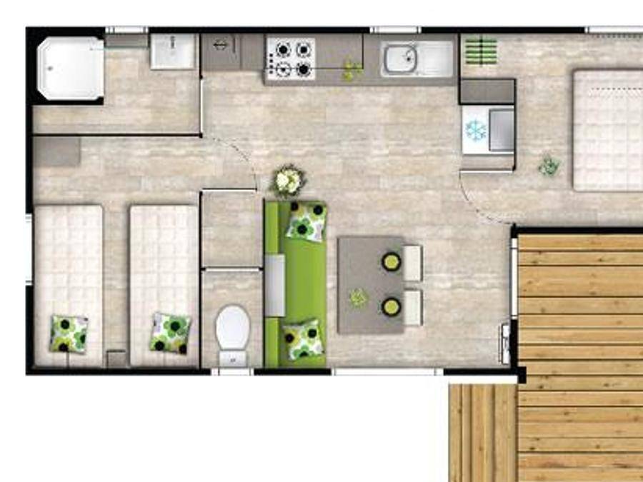 Camping Le Bosquet - Mobilhome 4 personas - Malaga Duo - 2 habitaciones - 27 m2 (+Terraza semicubierta 8 m2) 4 personas in Domme, Périgord Noir