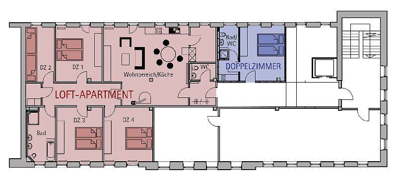 Alte Fabrik - Doppelzimmer, 26qm mit Kochnische und Dusche/Wc in Seelbach, Mittlerer Schwarzwald