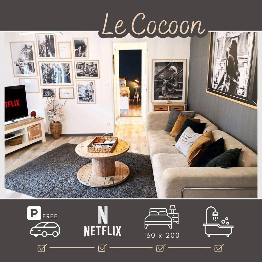 Appartement entier, Le Cocoon Saint Lô - Appartement privé tout équipé - Haras - Parking gratuit - Entrée autonome - Wifi - Netflix - Baignoire - Lave-linge - Lit Queen Size 160cm & canapé-lit 140cm - Jusqu'à 4 personnes in Saint-Lô, Région de Saint-Lô