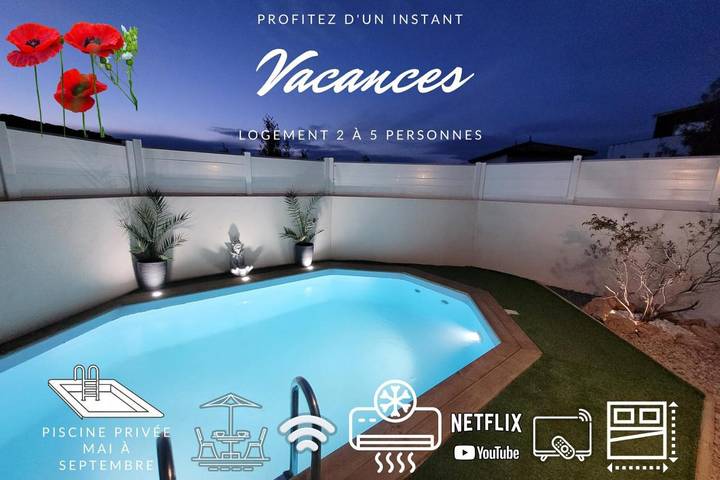 Appartement de vacances pour 5 personnes, avec piscine ainsi que jardin et vue, animaux acceptés