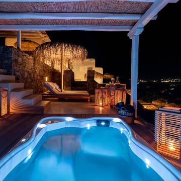 Cottage pour 4 personnes, avec jacuzzi ainsi que piscine et jardin, animaux acceptés dans Mykonos