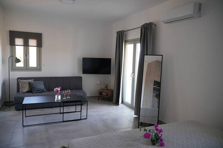 Appartement de vacances pour 3 personnes, avec jardin ainsi que terrasse et vue sur l’océan