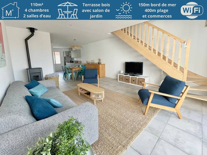 Location de vacances pour 8 personnes, avec terrasse dans Plage de La Parée