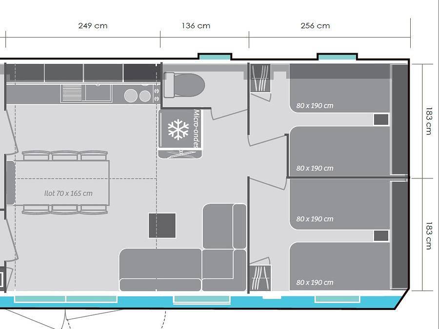 Camping du Lac de Saint-Cyr - Mobilhome 8 personnes - Mobil-home 32m² (3 chambres) + grande terrasse semi-couverte de 18m² in Saint-Cyr (Vienne), Vienne (France)