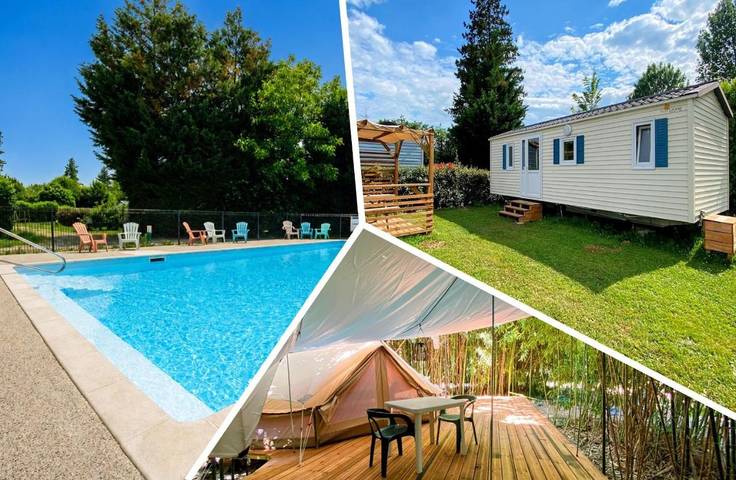 Camping pour 3 personnes, avec Terrasse ainsi que Jardin et Piscine