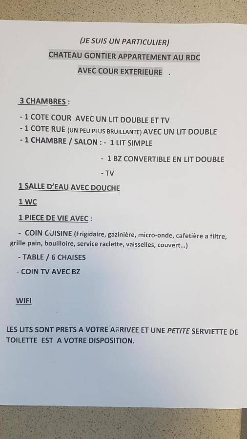 Appartement entier, Appart simple entier 3 chambres avec cour pour 2 a 7 personnes à château-gontier in Château-Gontier-sur-Mayenne, Mayenne