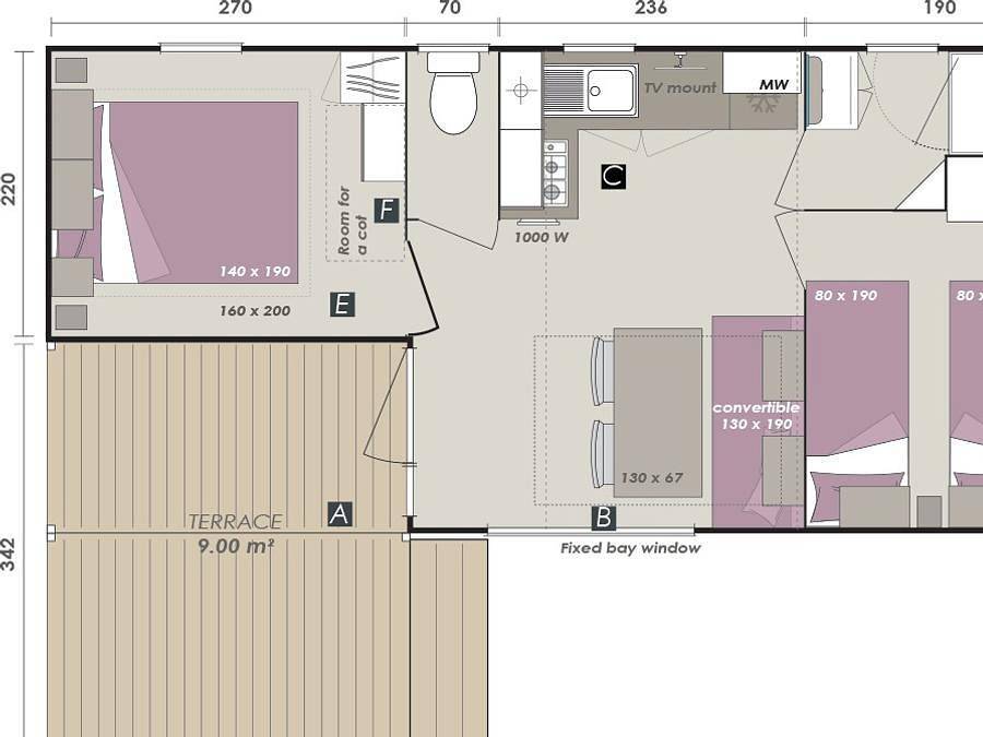 Camping Green Park - Mobilhome 6 personnes - Comfort | 2 Ch. | 4/6 Pers. | Terrasse simple | Clim. | Tv in Cagnes-sur-Mer, Région de Cannes
