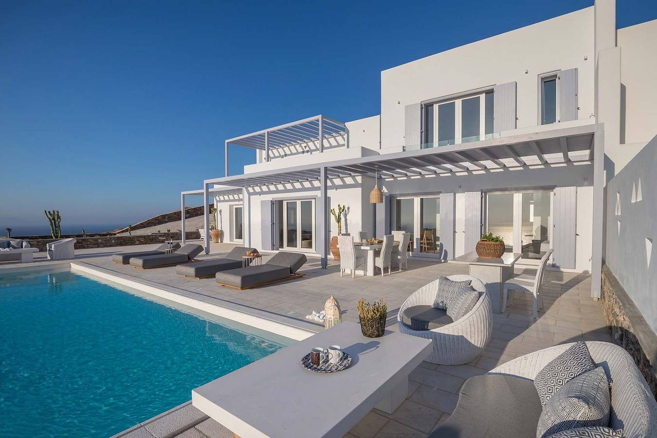 Exquisite Syros Villa | Villa Hokey | 4 Bedrooms | Breathtaking Sea Views | Private Infinity Pool | Shaded Outdoor Dining Area | Harasonas in Syros