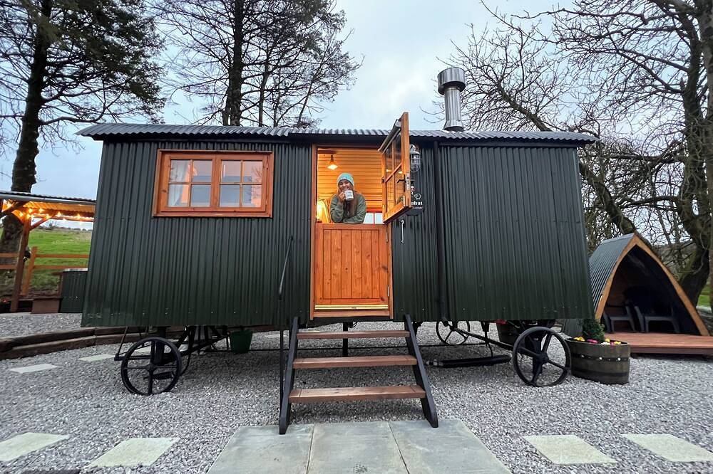 A shepherd's hut retreat with a private wood fired hot tub in County Fermanagh in County Fermanagh