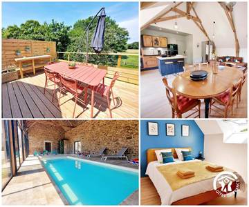 Location de vacances pour 8 personnes, avec jardin et piscine ainsi que sauna et terrasse à Ambrières-les-Vallées