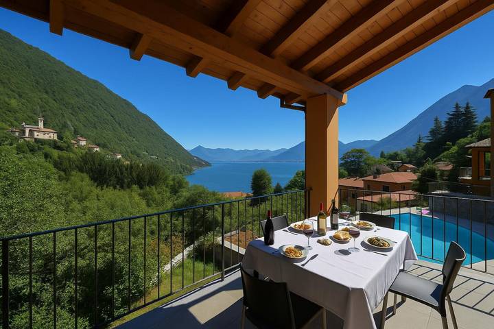Hütte für 6 Personen, mit Terrasse und Pool sowie Seeblick am Comer See