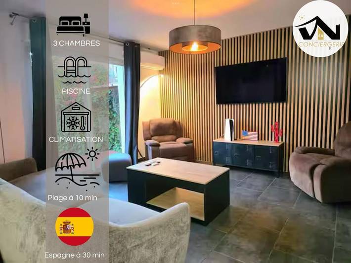 Location de vacances pour 6 personnes, avec jardin ainsi que piscine et terrasse à Cabestany