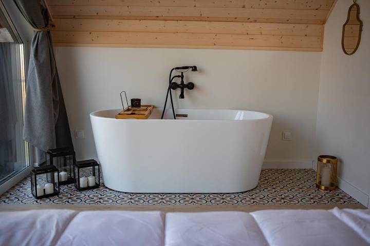 Ferienhaus für 5 Personen, mit Sauna und Ausblick sowie Garten, mit Haustier