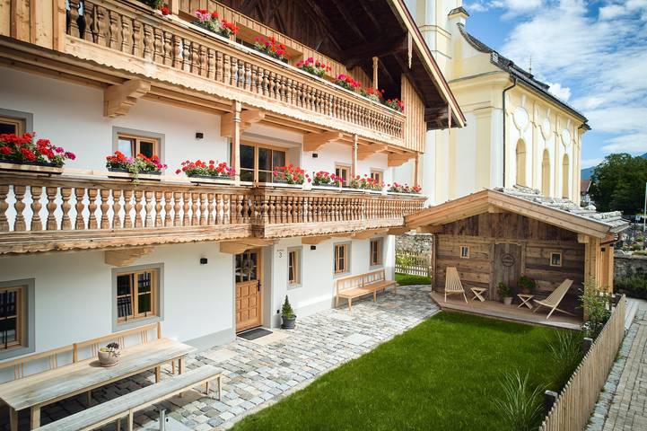 Ganze Ferienwohnung, Oida Knoglerhof - 03 Michl, 85 qm, 2 Schlafzimmer, Balkon, Sauna, Kachelofen in Schleching, Bayerische Alpen