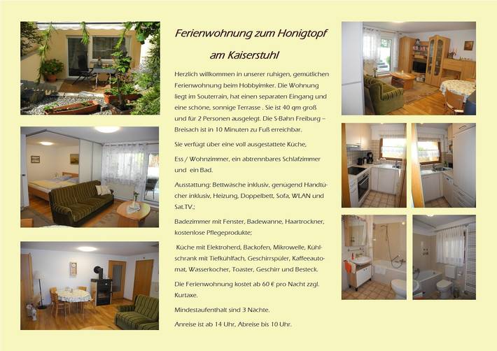 Ganze Ferienwohnung, Ferienwohnung zum Honigtopf in Ihringen - Wasenweiler, Ihringen am Kaiserstuhl