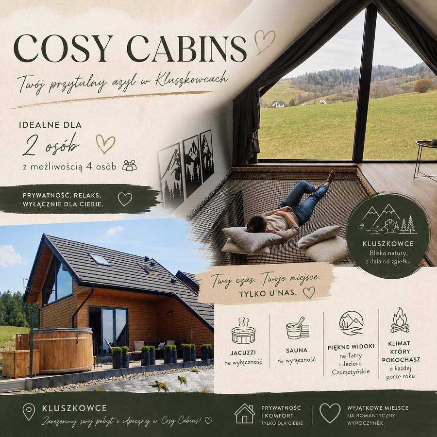 Cosy Cabins - las, jezioro, góry, Velo Czorsztyn, prywatna sauna, jacuzzi bez limitu in Kluszkowce, Karpaty (Polska)
