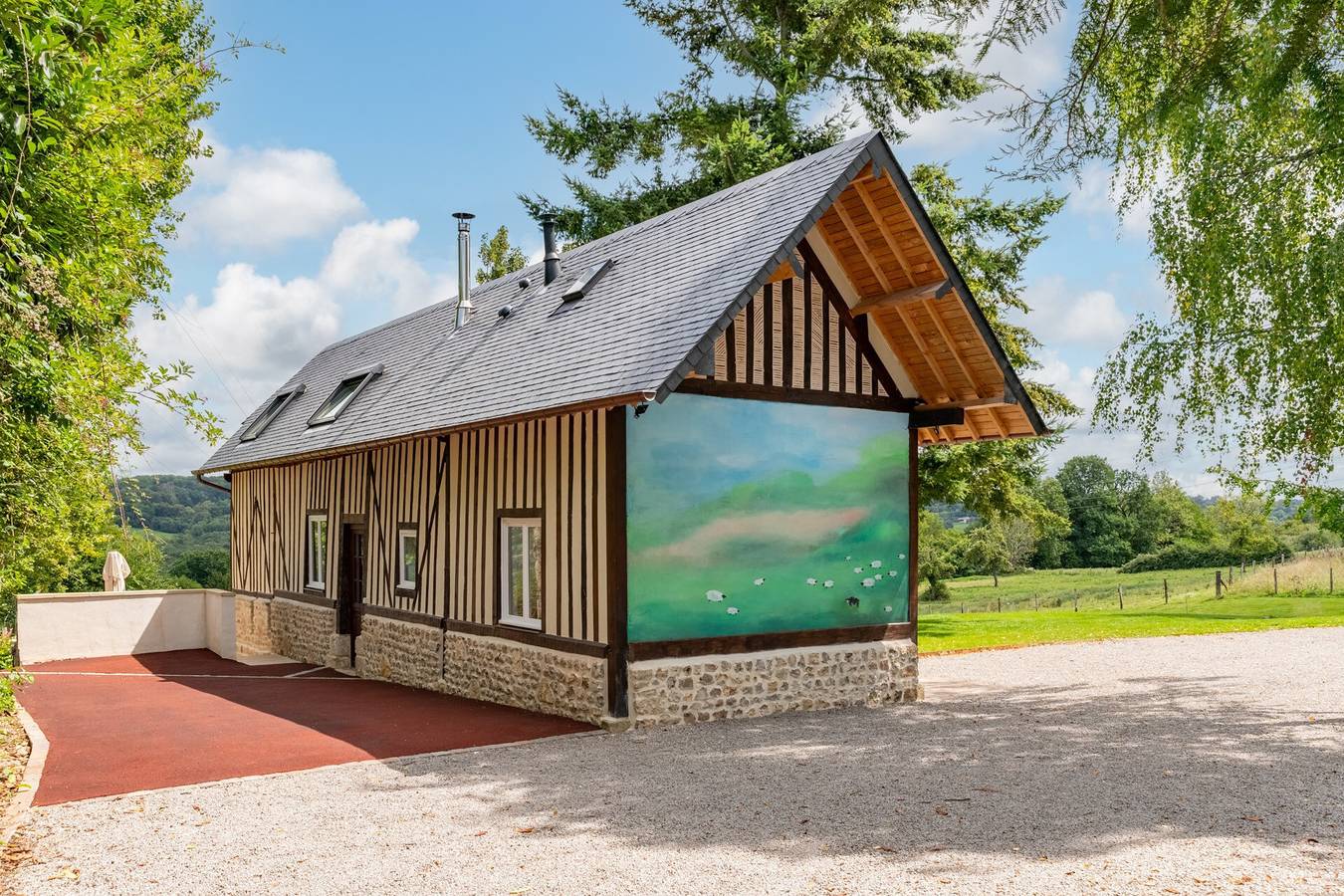Maison de caractère normand à colombage en peine nature avec furo japonais in Coquainvilliers, Région de Lisieux