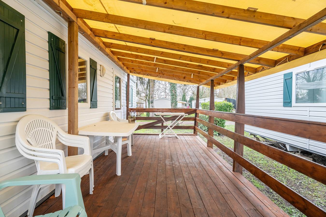 Mobilheim 'Mobihome B023 nahe Europapark' mit privater Terrasse und Gemeinschaftsgarten in Boofzheim, Region Sélestat-Erstein