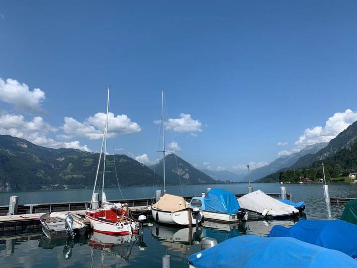 Ferienwohnung für 4 Personen, mit Balkon und Terrasse sowie Garten und Ausblick in Leissigen