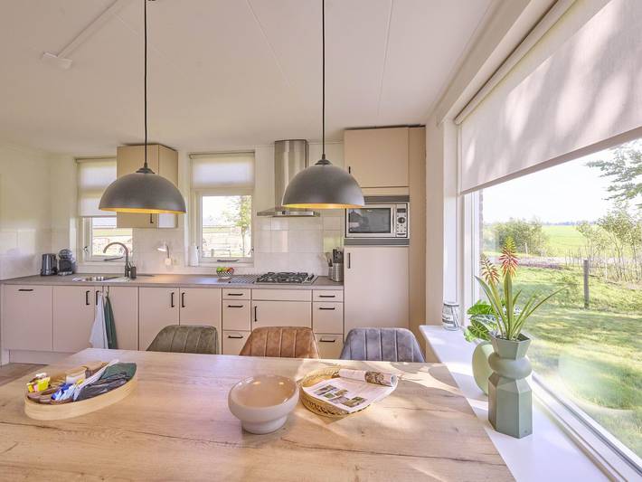 Ferienhaus mit Blick auf Alpakas und Pferde in Nationalpark Weerribben-Wieden