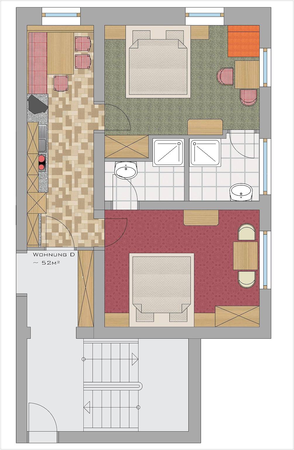 Ganze Ferienwohnung, "Typ D"(3-4 Pers.)/2 Schlafräume/Du, Wc in Kappl, Verwall