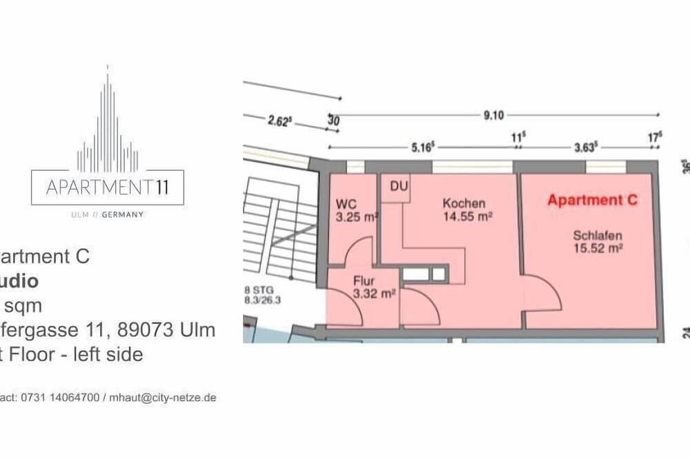 Ganze Wohnung, Trendy 1 room Condo City Center 1st floor in Ulm, Schwaben
