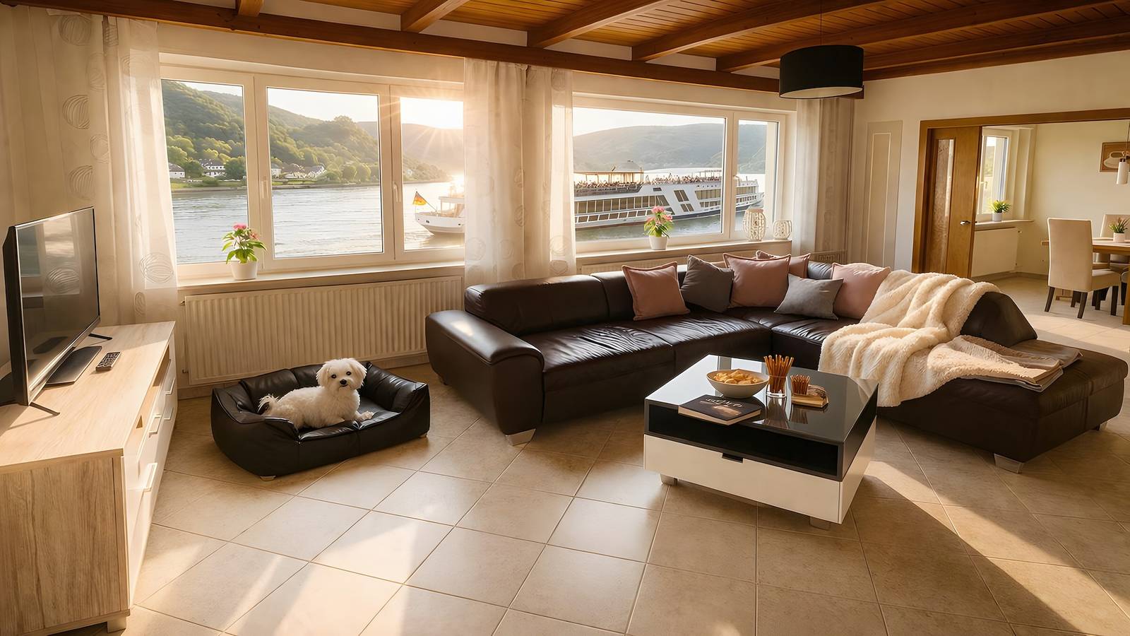 Ganze Wohnung, Ferienwohnung für bis zu 4 Personen an der Loreley – mit Rheinblick, Balkon & eigener Terrasse in Sankt Goarshausen, Mittelrhein