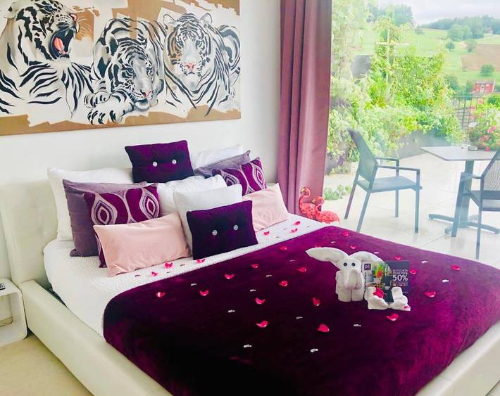 BnB für 2 Personen, mit Terrasse und Whirlpool sowie Ausblick im Aargau