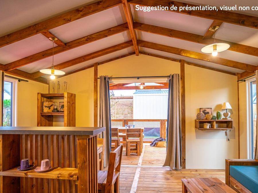 Flower Camping La Plage - Chalet 5 personen - Vip Premium Lodge 34m² - Seeblick (2 Zimmer) + Tv + Bettwäsche + Handtücher + überdachte Terrasse 11m² 4/5 pers. in Treignac, Tulle und Umgebung