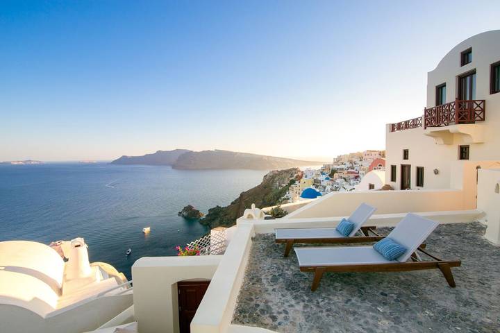 Dom wakacyjny dla 4 osób, z Widok na ocean i Balkon oraz Taras w Oia