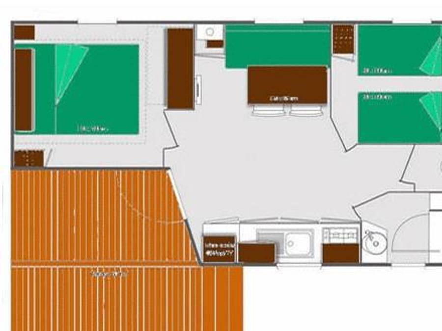 Camping Le Bosquet - Mobilhome 4 personas - O'hara Classic - 2 habitaciones - 22.50 m2 (+Terraza semicubierta 8 m2) 4 personas in Domme, Périgord Noir