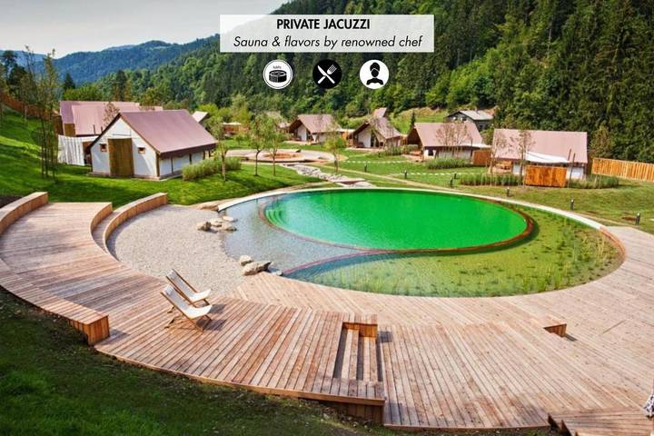 Kemping dla 5 osób, z jacuzzi i basen oraz sauna i ogród w Słowenia