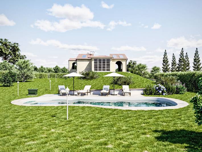 Ferienhaus für 8 Personen, mit Ausblick und Kinderpool sowie Balkon und Garten