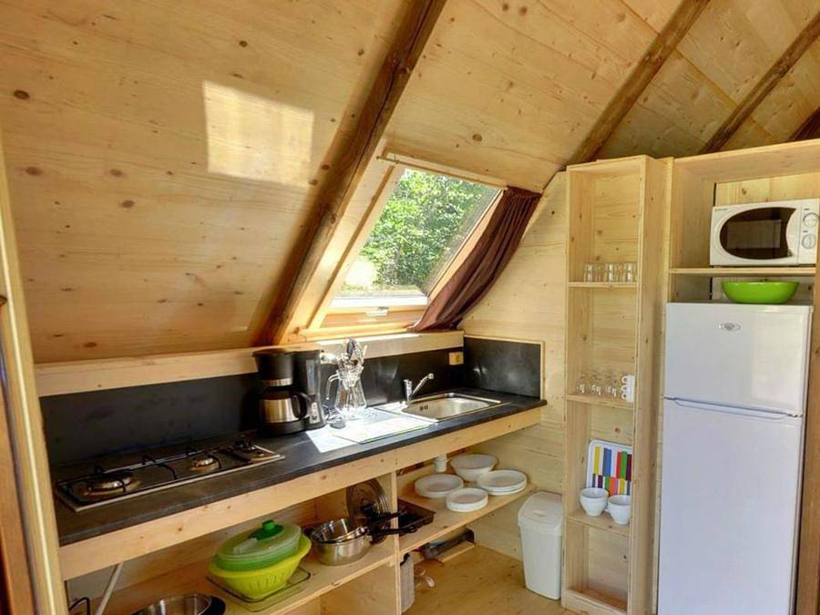 Le Petit Liou - Camping Sites et Paysages - Tienda de lona y madera 5 personas - Cabina Lauzerot Premium con instalaciones sanitarias in Embrun (Altos Alpes), Parque Nacional de los Ecrins