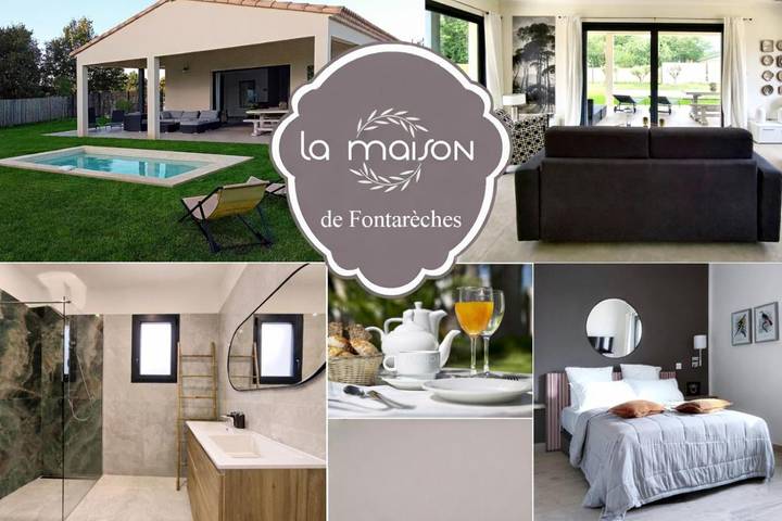 Location de vacances pour 6 personnes, avec Balcon et Terrasse ainsi que Jardin et Piscine à Fontarèches