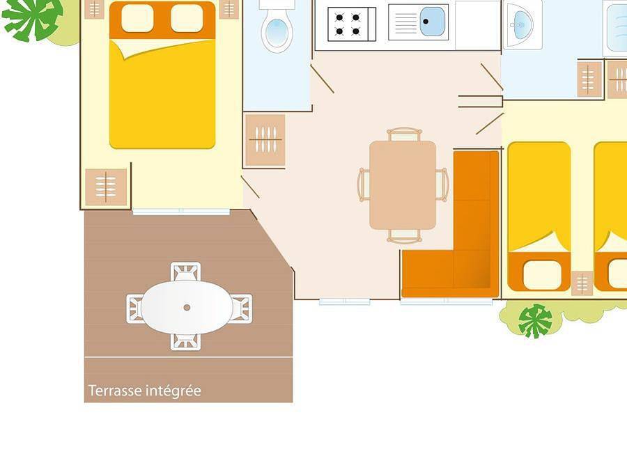 Camping Les Rives du Luberon - Mobilheim 6 personen - Comfort | 2 Zi. | 4/6 Pers. | Einfache Terrasse | Klim. in Cheval-Blanc, Regionaler Naturpark Luberon