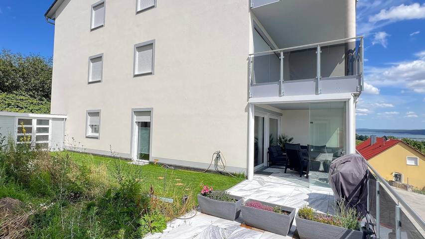 Ferienwohnung für 2 Personen, mit Balkon und Balkon/Terrasse sowie Terrasse und Garten am Brombachsee