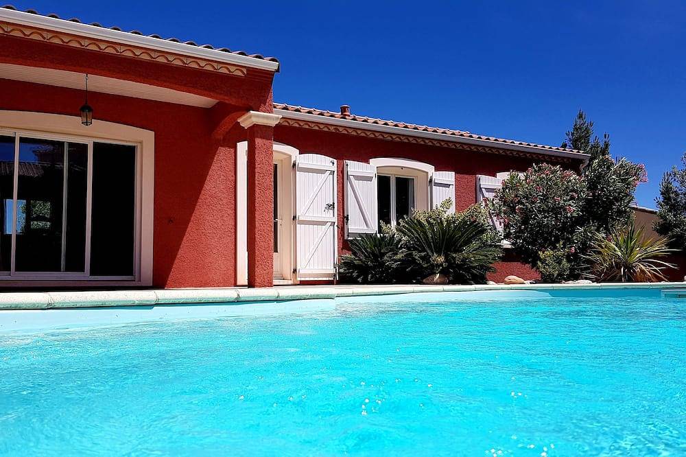 Provenzalische Villa mit privatem Pool im Herzen der Weinberge, Corbiëres in Thézan-des-Corbières, Mittelmeerküste (Frankreich)