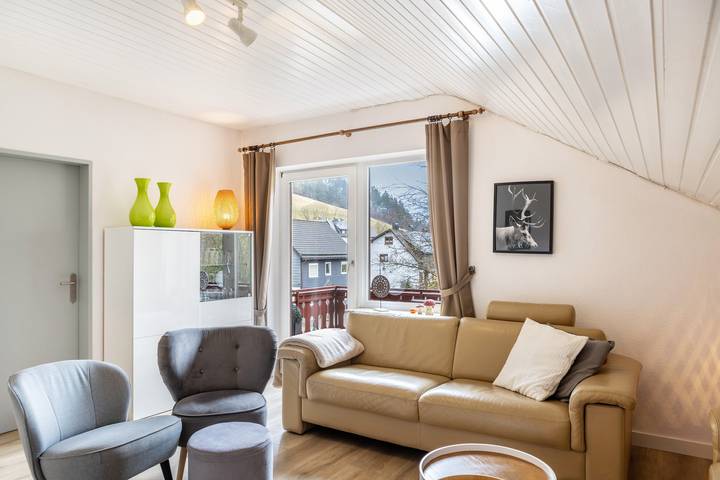 Ganze Wohnung, Apartment 'Sonnentraum' mit Bergblick, Gemeinschaftsterrasse und WLAN in Schwalefeld, Willingen