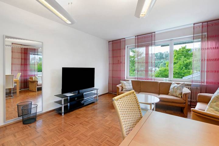 Hel lejlighed, Quiet Riverside Wallbach Apartment with Terrace, Ac, Washer, and Rhine View in Bad Säckingen, Syd-Sorteskoven