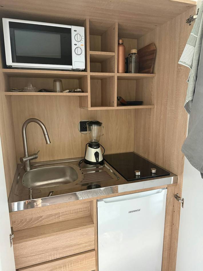 Minihus med bastu vid Sundholmens slottsruin in Borås, Västergötland