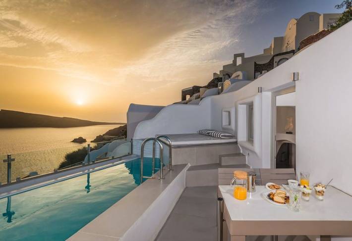 Dom wakacyjny dla 4 osób, z Widok na ocean i Balkon oraz Taras i Basen w Oia