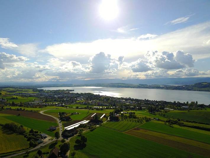 Ferienwohnung für 4 Personen, mit Terrasse und Garten sowie Seeblick und Ausblick in Murten