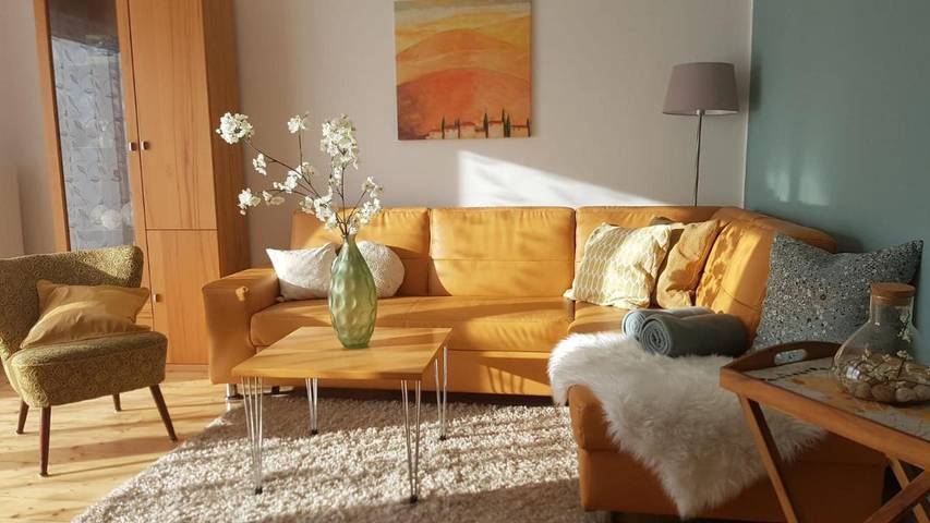 Ferienwohnung für 3 Personen, mit Balkon und Terrasse sowie Garten und Ausblick