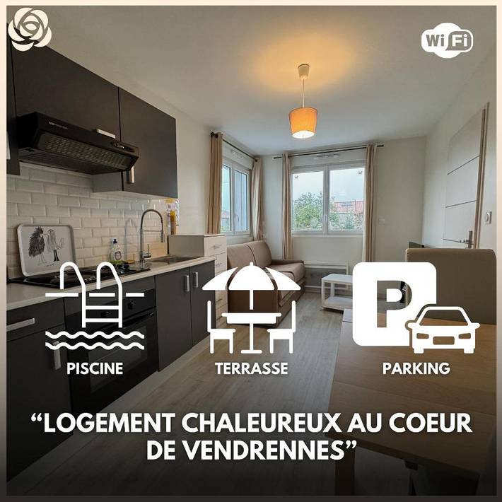 Gîte pour 2 personnes, avec Terrasse ainsi que Piscine et Vue à Vendrennes