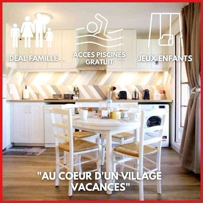 Appartement de vacances pour 4 personnes, avec bassin pour enfant ainsi que piscine et terrasse