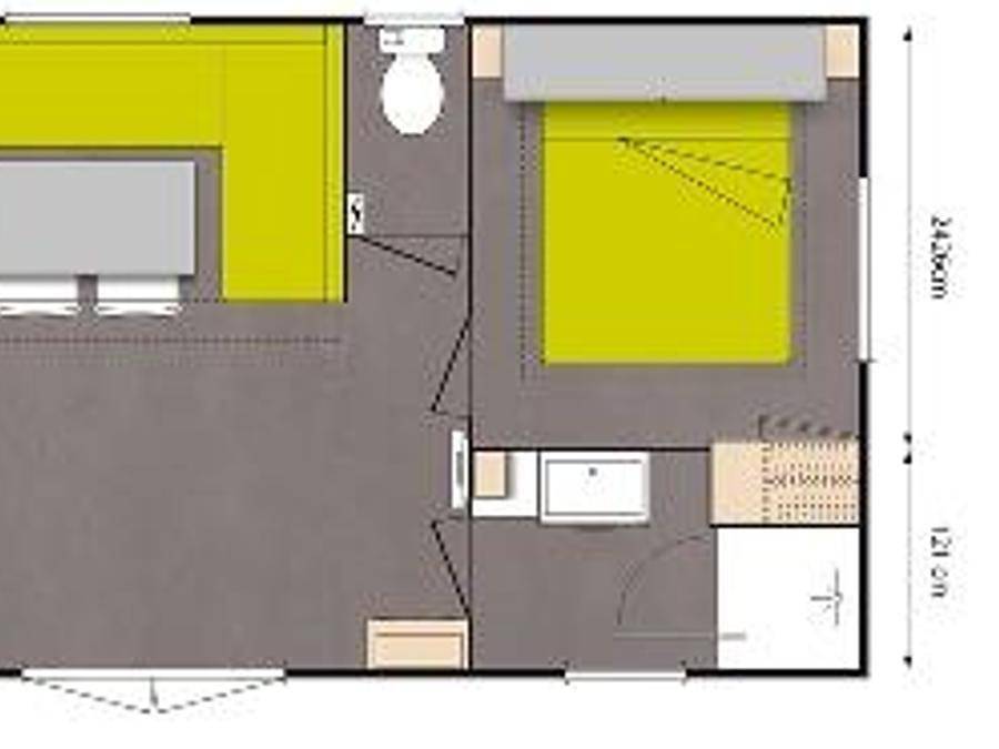 Flower Camping Le Bois d'Amour - Mobilheim 4 personen - Mobilheim Standard 27.5m² (2 Zimmer) + halboffene Terrasse 4 Pers. in Quiberon, Côte des Mégalithes